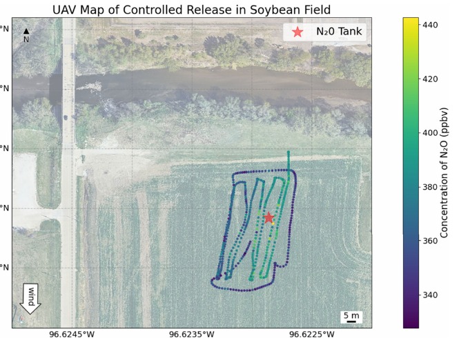 Geolocated N2O map from UAV field measurement