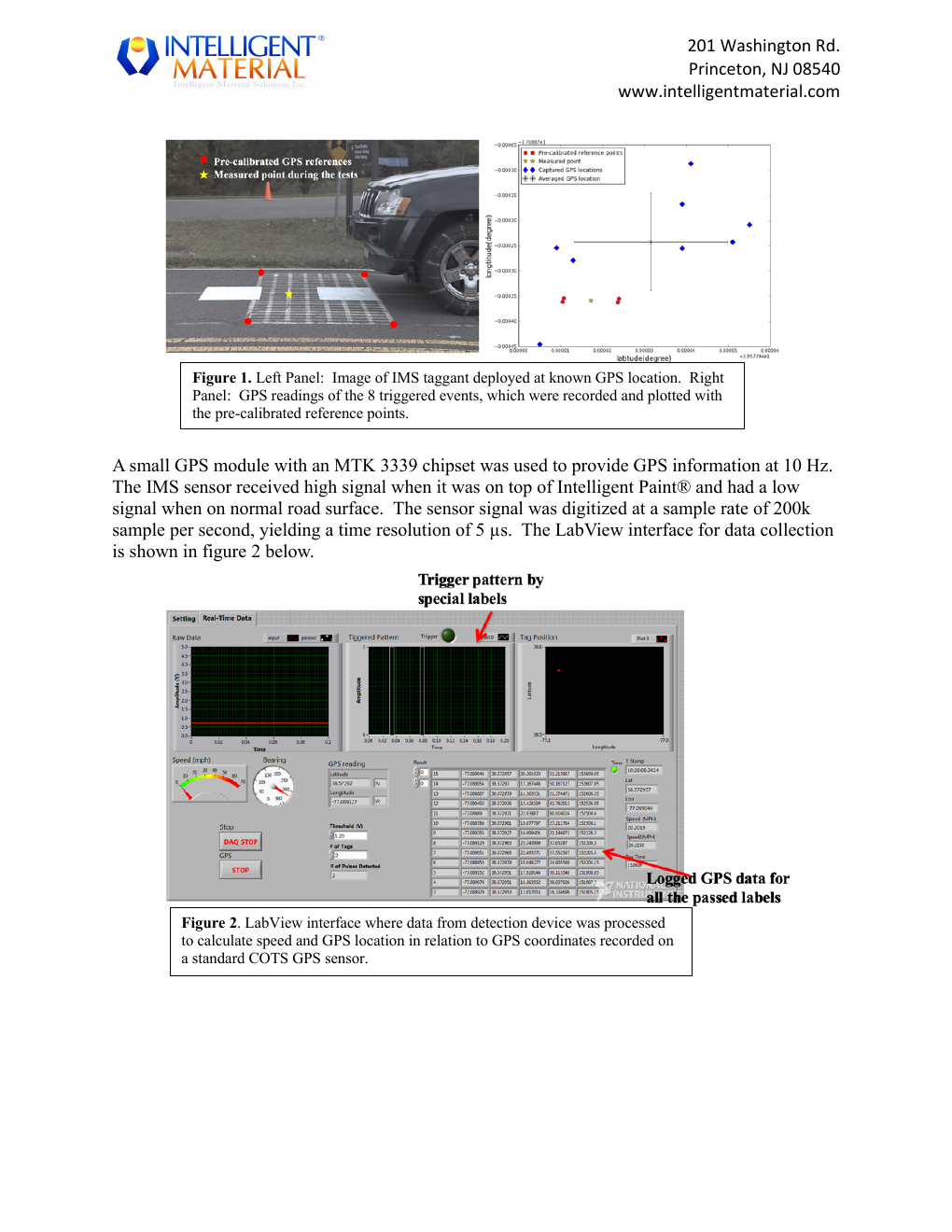 FHWA Intelligent Material roadway demonstration and GPS measurement interface