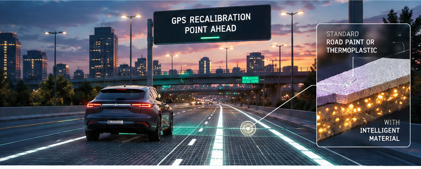 Smart roadway concept with Intelligent Material markings for vehicle guidance and pedestrian navigation